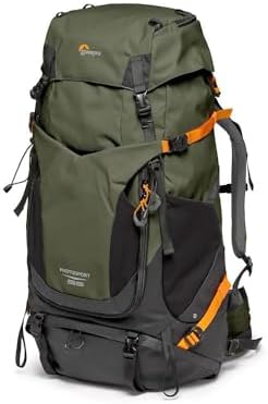 Lowepro PhotoSport PRO BP 55L AW IV Recycled Fabric Backpack for SLR Cameras, Front/Rear Access, Removable Camera Insert, Accessory Straps, Size M/L, Dark Grey/Green
