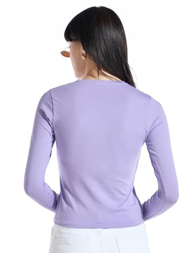 Image of Bewakoof Women's Solid Slim Fit Full Sleeve Round Neck Cotton Lycra Blend Top