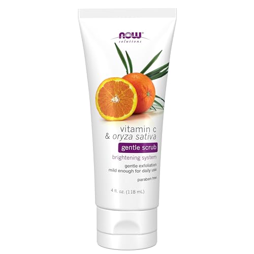 NOW Solutions, Vitamin C and Oryza Sativa Gentle Scrub, Brightening System, Gentle Mild Exfoliation for Daily Use 4-Ounce
