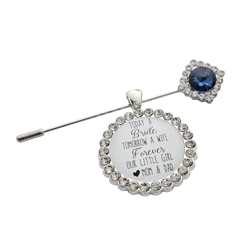 Memorial Bridal Bouquet Charm Something Blue Wedding Accessory Bridal Pin Bride Gift from Mom Wedding Jewelry Mother Daughter Gift Sapphire Flower Bouquet Pin - Main Image