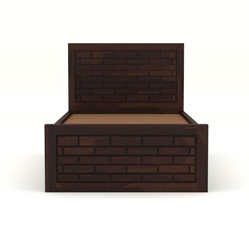 Image of Solid Sheesham Wood Single Size Bed with 2 Drawer Storage Wooden Single Cot Bed for Home Living Room Bedroom Guest Room Hotel (Walnut, Size 6 * 4)