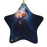 Adorno colgante de cerámica para árbol de Navidad con diseño de calabaza, diseño de cuervo y muerte de luciérnaga, decoración de árbol de Navidad