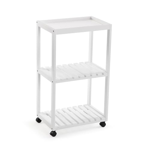 Versa Carro con Ruedas 3 Baldas Blanco, Estilo Moderno, 40x70x27 cm, Madera MDF, Blanco