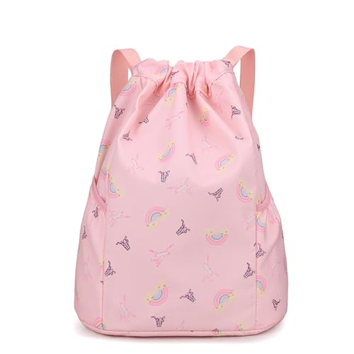 Yitengteng Mochila de balé com estampas de arco-íris, bolsa de bailarina para meninas, Cordão rosa, Medium, Escola