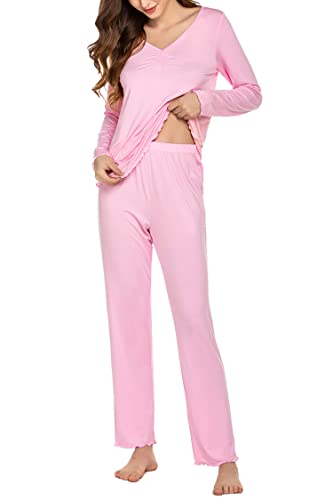 Image of Ekouaer Womens Pajama Sets 2 Piece Lounge Set Fall Winter Pajamas Long Sleeve Pjs Top and Pants Soft Pj Sets Loose Sleepwear