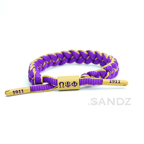 SANDZ Omega Psi Phi Fraternity adjustable wristband bracelet - Greek letters center charm, Purple and Gold paracord, lace tips debossed with founding year 1911, perfect paraphernalia gift!4