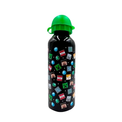 Minecraft Botella Reutilizable, Cantimplora Creeper, Diseño Aluminio Botella de Agua para Niños, Botella de Viaje, Capacidad 500 ml (Multicolor)