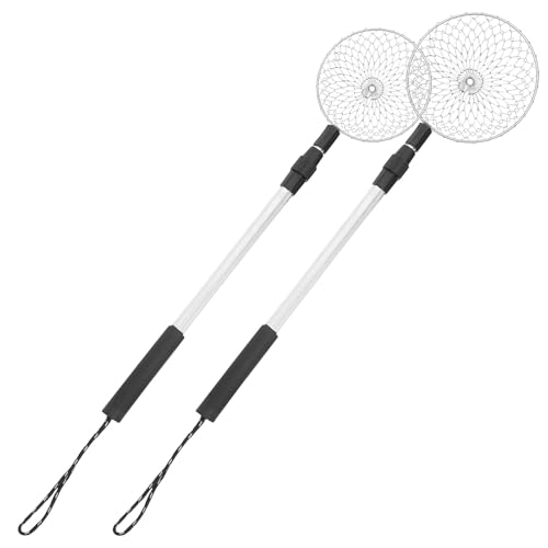 FELTECHELECTR 2Pcs Retractable Stainless Steel Beach Sand Sifter Set with Aluminum Alloy Extendable Handles, Small Large Scoops for Shell Collecting and Sand Sifting at Beach or Outdoor Use