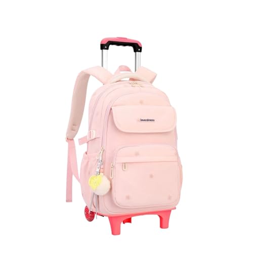 EKUIZAI Mochila com rodinhas para meninas sólidas com rodas para estudantes do ensino médio, A - 2 rodas rosa, 2 rodas
