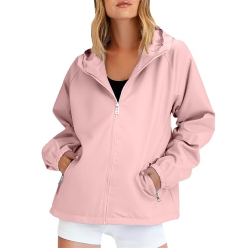 Shffuw Capelina Lluvia Senderismogorro Impermeable Mujer Chaqueta de montañismo para mujer, nueva, resistente al viento y transpirable, para primavera y otoño (2025) Chubasquero Para (Pink, XXXXL)