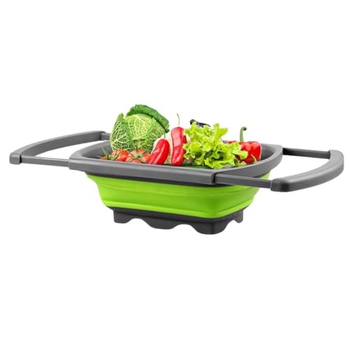 Image of KRESHU Silicone Collapsible Kitchen Colander Strainer | Food Colander with Extendable Handles | Perfect for Draining Pasta, Vegetables, and Fruits - Over the Sink Strainer (23.5Inch, Pack of 1)