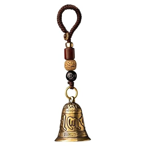 Mansiyuyee Brass Decorative Bells Keychain with Om Mani Padme Hum Mantra, Hanging Lucky Bell for Car Keys or Backpack as Good Luck Charms Cover