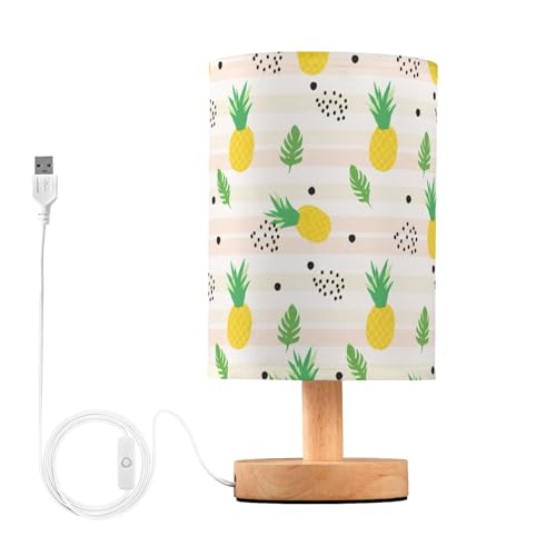 Sevdomey Lámpara de mesita de noche con piñas amarillas con puerto USB, no necesita bombilla, luz LED cálida para dormitorio, sala de estar, oficina, lámpara de mesita de noche para leer, estudiar