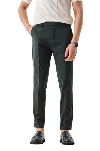 Image of SNITCH Men Casual Trousers | Slim Fit Mid Rise Solid Design | Durable Cotton Blend & Smooth Texture for Office & Everyday Wear |Dark Green