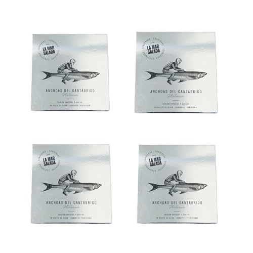 LA MAR SALADA, Serie Platinum Anchoa del Cantábrico, Elaborada en Santoña, en Aceite de Oliva, Lata de 110 grs de 12 filetes (Pack de 4)