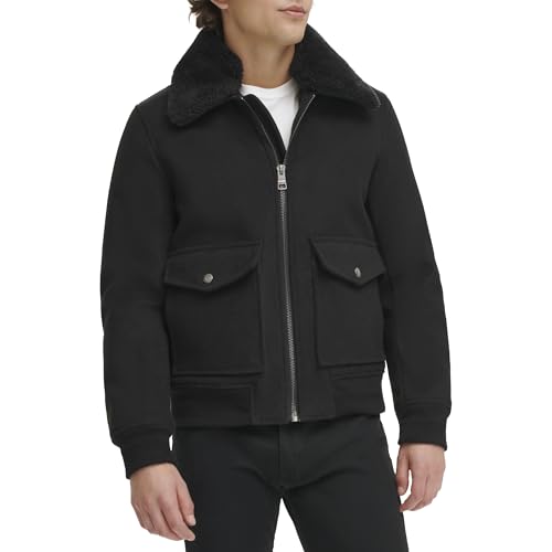 Tommy Hilfiger Men's Wool Blend Bomber Jacket with Faux Fur Collar