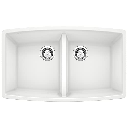 BLANCO, White 440071 PERFORMA SILGRANIT 50/50 Double Bowl Undermount Kitchen Sink, 33" X 20"