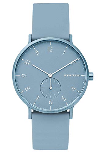 Skagen Aaren Uhr für Unisex, Quarzwerk mit Silikon-, Edelstahl- oder Lederarmband, Himmelblau, 41MM
