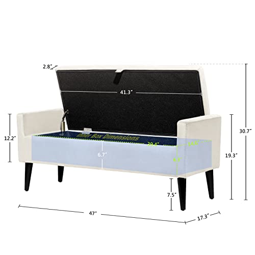 Ouchtek 47" Velvet Ottoman Bench Modern Indoor Bench With Storage End Of Bed Bench With Wooden Legs Cushioned Bench For Bedroom Living Room, Entryway,Beige #TOP2