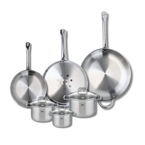 ELO 9512350 Batterie de cuisine 6 pièces, Ensemble de 3 Poêles de cuisson 24, 28 et 32 cm et 3 faitouts 12, 14 et 16 cm Elo Profi Citrin, inox, induction, Gris