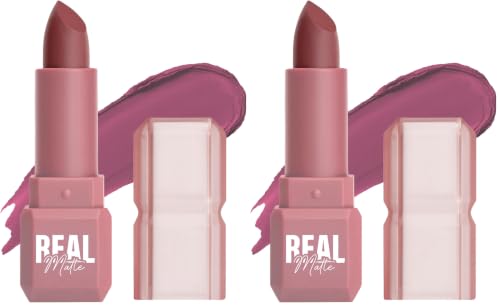 Image of Mila Beaute Real Matte Lipstick | Enriched With Rosehip Extract | Ultra Matte Finish & Long Lasting I Single Swipe, Lightweight & Comfortable - 8-ROSE QUARTZ (Pack of 2)