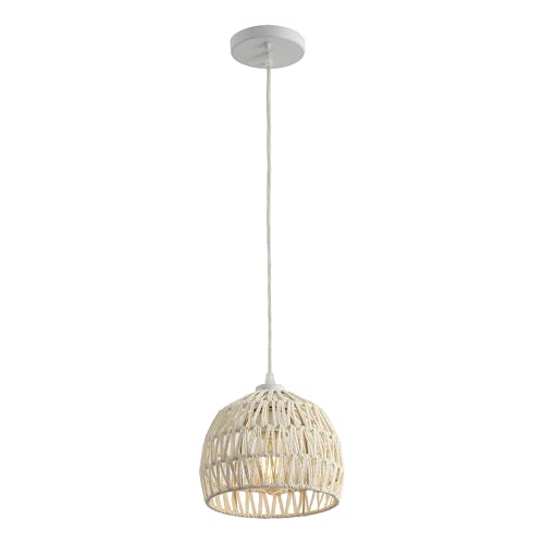 JONATHAN Y JYL6512C Campana 8.25" 1-Light Bohemian Modern Woven Rope/Iron LED Pendant Farmhouse, Coastal, Transitional, Kitchen, Living Room, Hallway, Bedroom, Dining Room, Cream