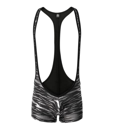 Juflam Bodysuit mit Leopardenmuster für Herren Wrestling Singlets Leotard Gym Unterwäsche (Large, JJ37-Silver)