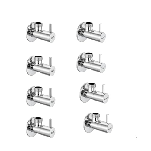 Image of ZAP Brass Angle Valve with Wall Flange - Pack of 8 | Chrome Finish | Solid Brass Bathroom Valves for Tap, Jet Spray, Shower & Geyser
