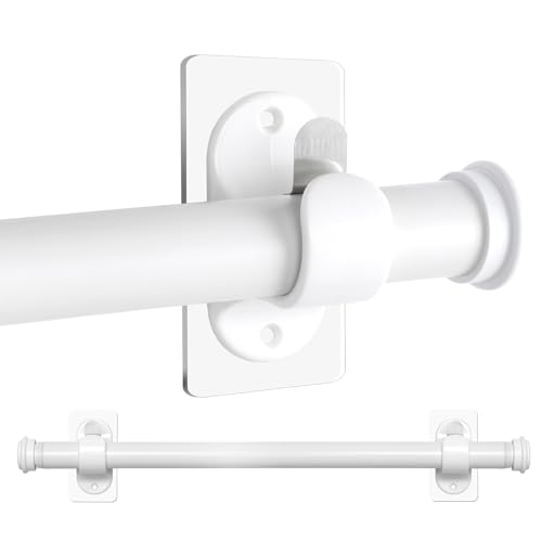 White Curtain Rod Set for Windows 32-77 Inch, Adjustable Heavy Duty Curtain Rod Set, 1 Inch Diameter Decorative Curtain Rods Kit with 2 No Drill Curtain Rod Holders