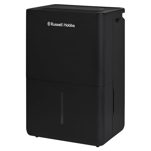Russell Hobbs Dehumidifier 10 Litre/Day with Digital Display for Damp Mould & Moisture in Home Kitchen Bedroom Office Caravan Laundry Drying 30m2 Room Coverage Smart Timer Black RHDH1002B