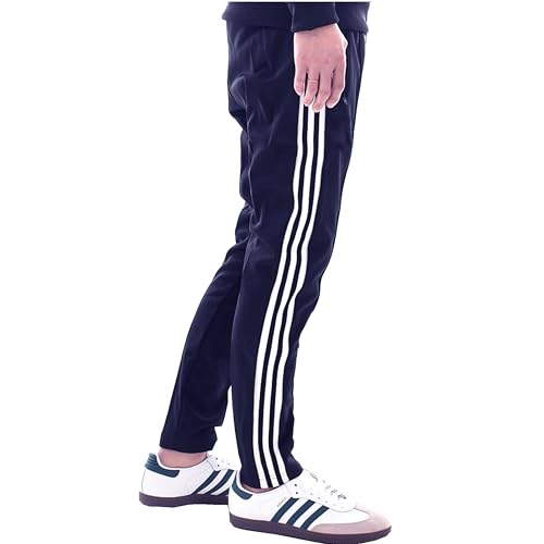 Image of Men's Black Track Pants with Side Stripes for Gym, 100 cm, Relaxed Fit