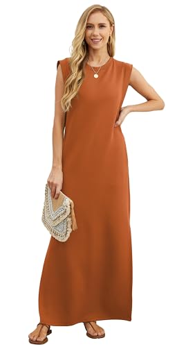 Image of GRECERELLE 2026 Women Year-Round Casual Round Neck Loose Split Wrinkle-Free Long Maxi Vacation Dress with Pockets (XXS-4XL)