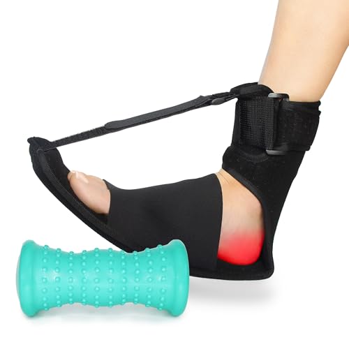 Heelbo Plantar Fasciitis Night Splint Bundle with Massage Roller and Relief Stretching Guide – Adjustable Foot Support