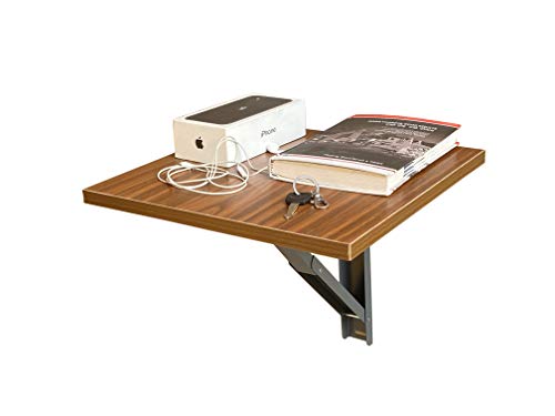Image of Compal Wooden Wall Mounted Folding Coffee, Tea, Drop-Leaf Bed Side Table, Study Mini Table for Home, Living Room, Office Workstation Computer Side Desk, Trestle Desk (Walnut, Pack of 2)