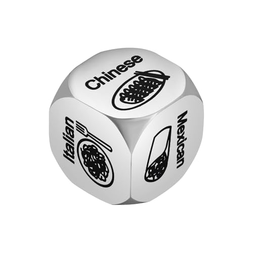 Funny Food Decider Dice Gift for Women Men, 11th Anniversary Date Night Gift for Husband Wife BF GF, Valentines Bday Couples Metal Food Decision Dice Game Gift