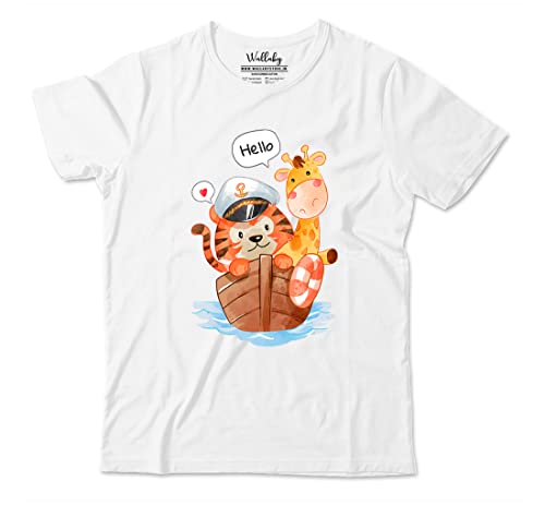 Image of Boys & Girls Tiger & Giraffe Animals Nautical Sea Theme 100% Cotton Unisex Kids T-Shirt