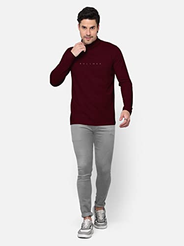Image of BULLMER Solid Cotton Blended Full Sleeve Turtle Neck Tshirt for Men