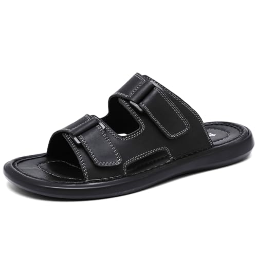 Mens Leather Slide Sandals Slippers for Men Slip On Shoes Double Strap Style Comfort
