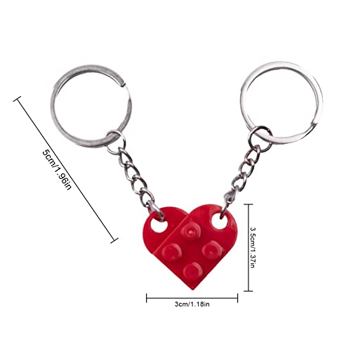 Image of Heart Keychains Matching Brick Keychain for Couples Keychain Heart Building Block Keychain for Boyfriend Girlfriend