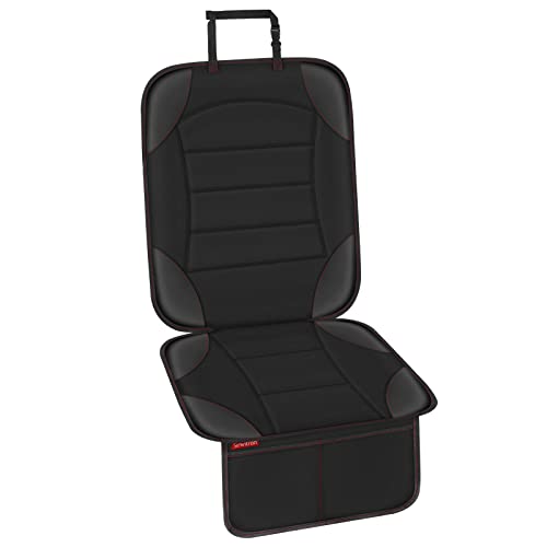 Image of Sinvitron Car Seat Protector for Child Car Seat - Waterproof Non-Slip Leather Mat with 2 Mesh Pockets, Universal Seat Cover for Baby, Pets & Vehicles (1-Pack, Black)