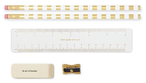 Image of kate spade new york Leatherette Pen Case with Supplies, Floral Garden | Floral Pouch with Zipper Closure for Organization and Included Office Supplies Pencils, Ruler, Eraser, & Sharpener for Adults