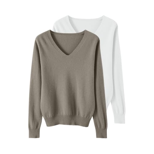 2 Pack Cashmere Sweaters for Women Fall V neck Long Sleeve Pullover Sweater