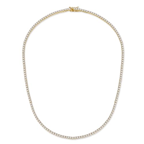 Gemsme 18K White/Yellow Gold Plated 3.0mm Round Cubic Zirconia Classic Tennis Necklace For Women 16-24 Inches