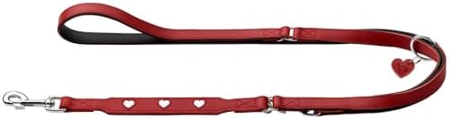 HUNTER Love Verstellbare Führleine | Rindnappaleder, 3-fach verstellbar, weich, Herz-Applikationen, Made in Germany, Farbe: rot/schwarz, Größe: 13/200