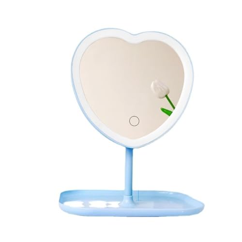 Espejo de maquillaje en forma de corazón con luz LED