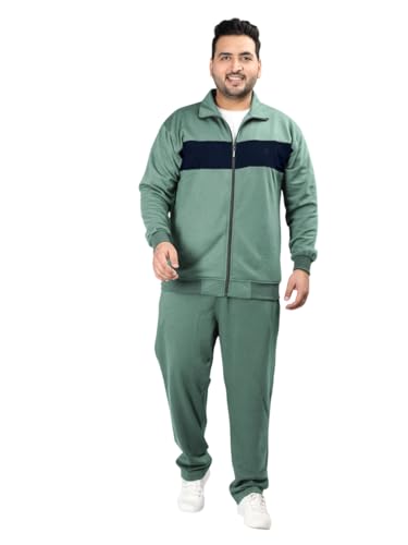 Image of CHKOKKO Mens Plus Size High Neck Winter Tracksuit Full Zip Jacket with Elastic Waist Lower Warm Soft Jogging Suit Activewear Set for Gym Running and Casual Wear