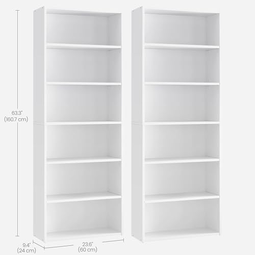 Image of VASAGLE Set of 2 Bookshelves, 23.6 Inches Wide, 6-Tier Open Bookcases with Adjustable Storage Shelves, Floor Standing Units, Cloud White ULBC166T14-2