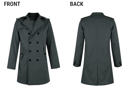 PASLTER Mens Trench Coat Notched Lapel Double Breasted Long Jacket Windbreaker Overcoat Pea Coat