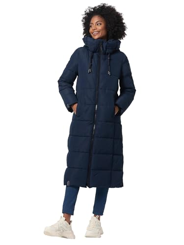 MARIKOO Damen Winterjacke Steppmantel lang gesteppter Mantel Winter Parka Jacke warm B985 [B985-Nadeshik-Navy-Gr.M]