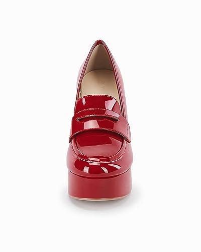 Image of Coutgo Womens Platform Heels Loafers Chunky High Heel Closed Toe Patent Leather Shoes Penny Loafer Business Dress Work Pumps